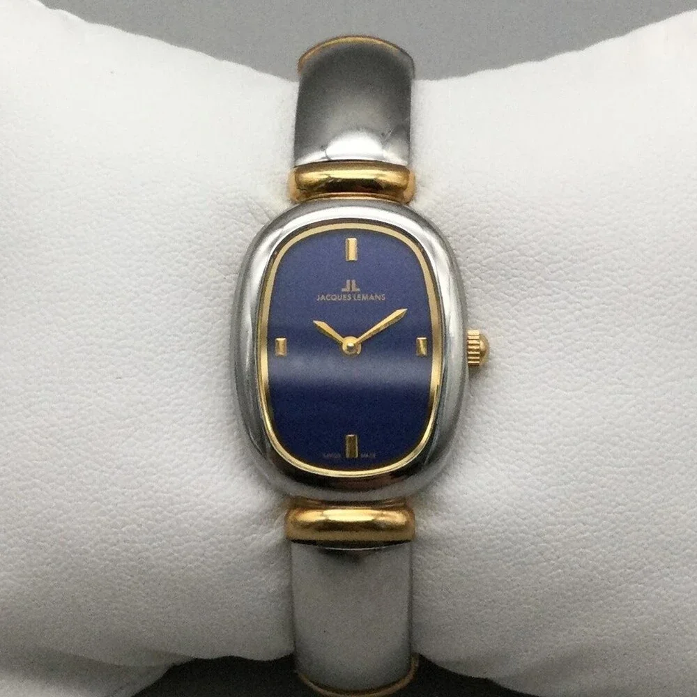 Jacques Lemans Womens Watch 21mm Blue Dial Oval Two Tone 1-899 New Battery 6" - Picture 1 of 13